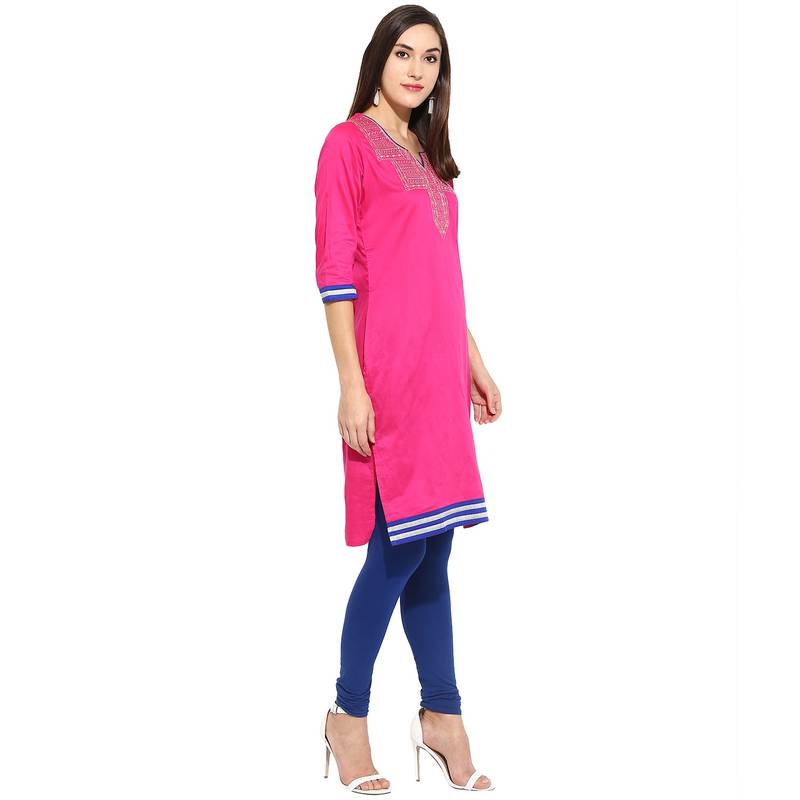 Pink thread_work cotton_poly stitched kurti