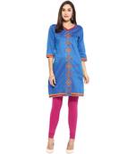 Blue thread_work cotton_poly stitched kurti