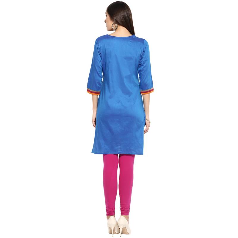 Blue thread_work cotton_poly stitched kurti