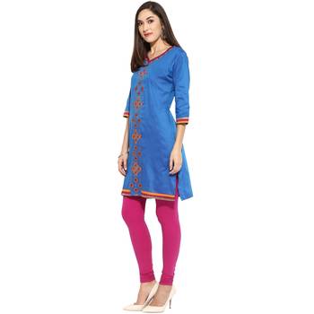 Blue thread_work cotton_poly stitched kurti 3