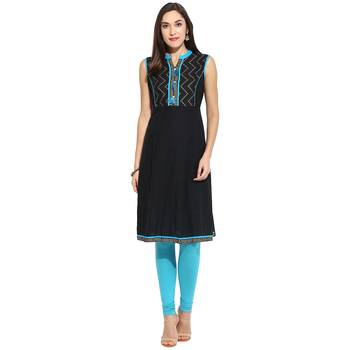 Blue abstract_print Cotton stitched kurti 1
