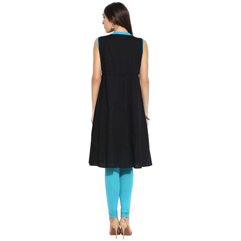 Blue abstract_print Cotton stitched kurti