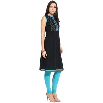 Blue abstract_print Cotton stitched kurti 3