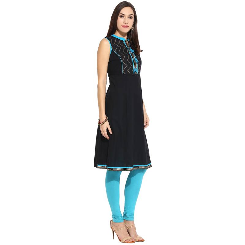 Blue abstract_print Cotton stitched kurti