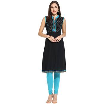 Blue abstract_print Cotton stitched kurti 4