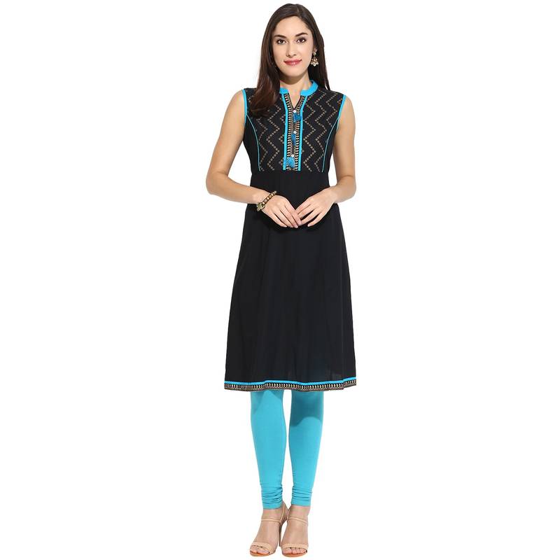 Blue abstract_print Cotton stitched kurti