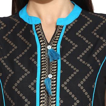 Blue abstract_print Cotton stitched kurti 5