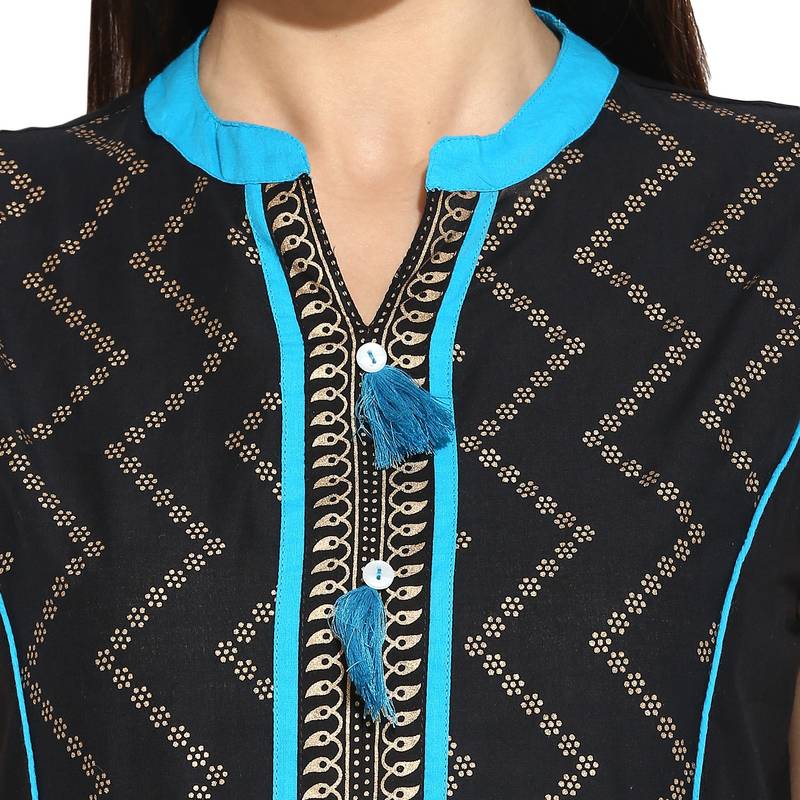 Blue abstract_print Cotton stitched kurti