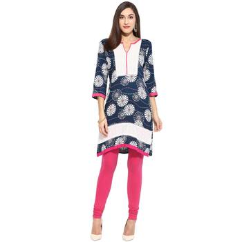 Blue geometric_print Rayon stitched kurti 1
