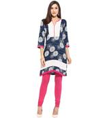 Blue geometric_print Rayon stitched kurti