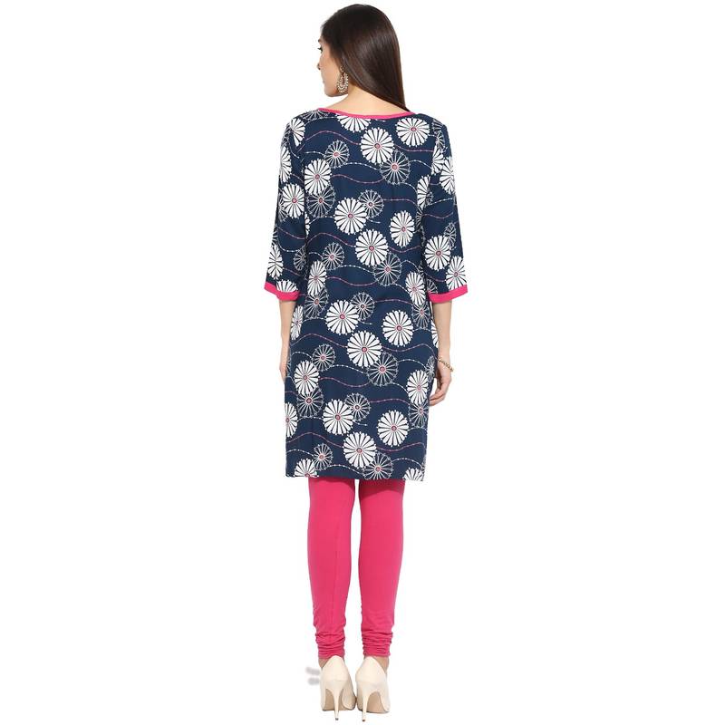 Blue geometric_print Rayon stitched kurti