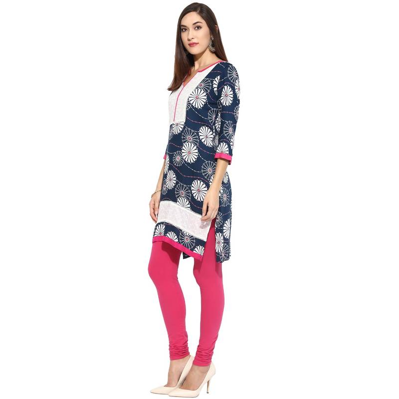 Blue geometric_print Rayon stitched kurti