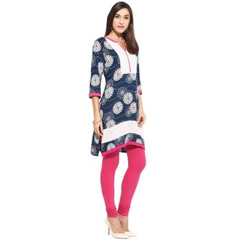 Blue geometric_print Rayon stitched kurti 4