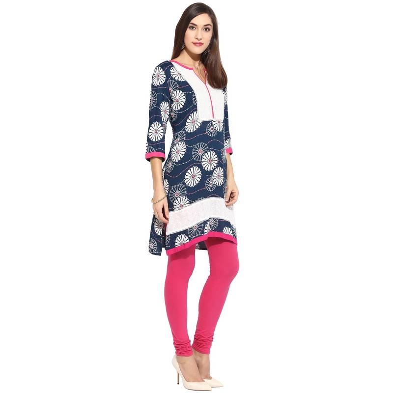 Blue geometric_print Rayon stitched kurti