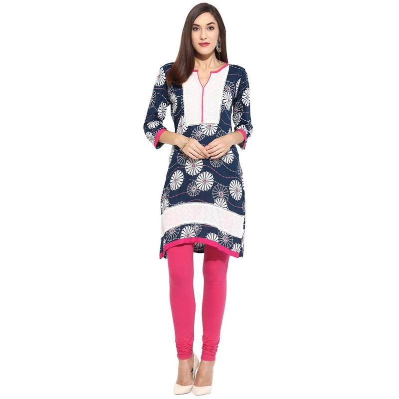 Blue geometric_print Rayon stitched kurti