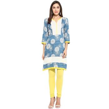 Blue geometric_print Rayon stitched kurti 1