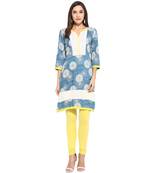 Blue geometric_print Rayon stitched kurti