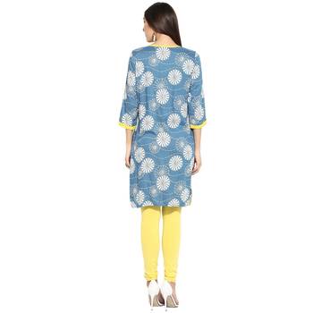 Blue geometric_print Rayon stitched kurti 2