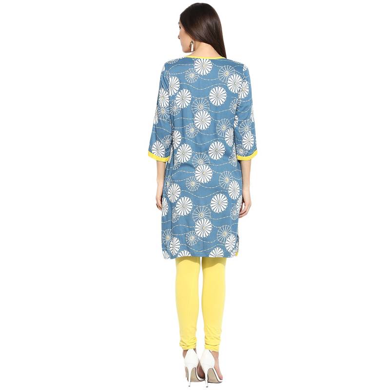 Blue geometric_print Rayon stitched kurti