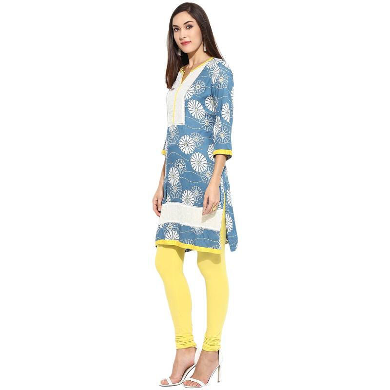 Blue geometric_print Rayon stitched kurti