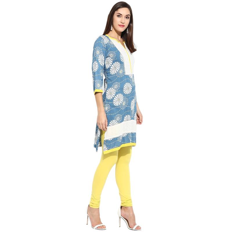 Blue geometric_print Rayon stitched kurti