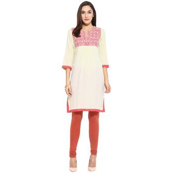 Pink thread_work Rayon stitched kurti 1