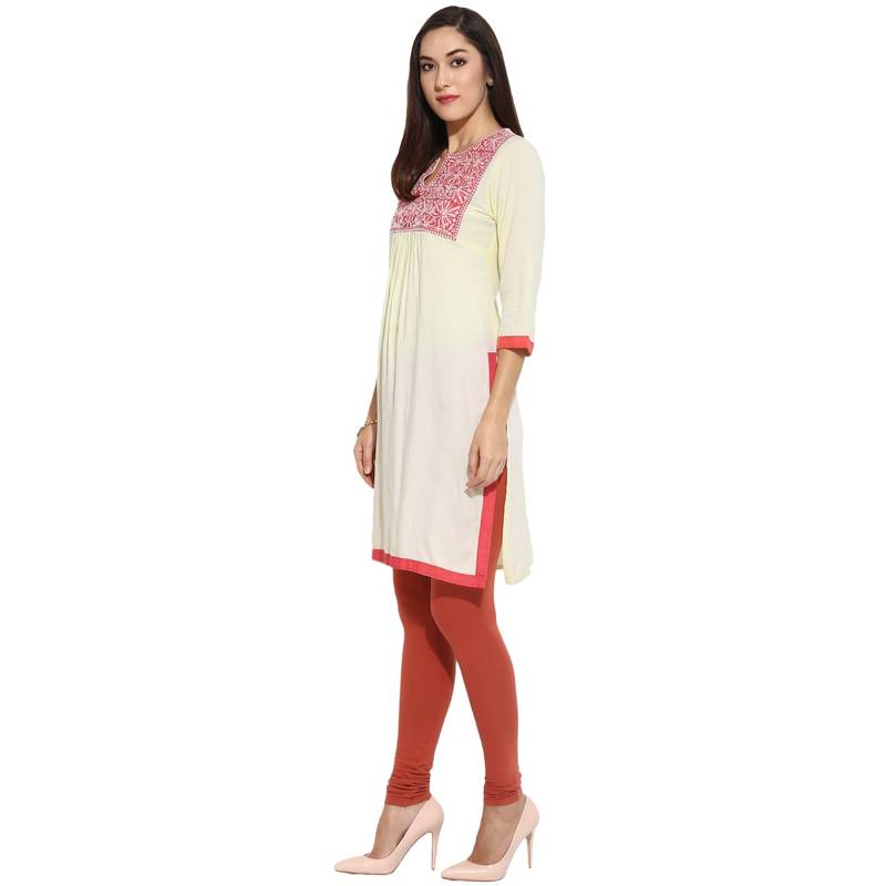 Pink thread_work Rayon stitched kurti