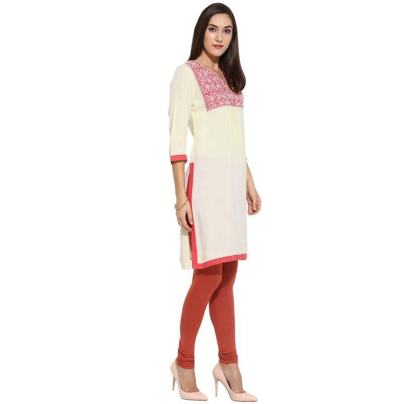 Pink thread_work Rayon stitched kurti