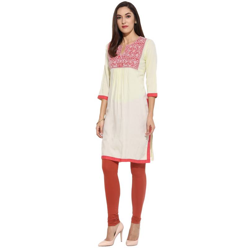 Pink thread_work Rayon stitched kurti