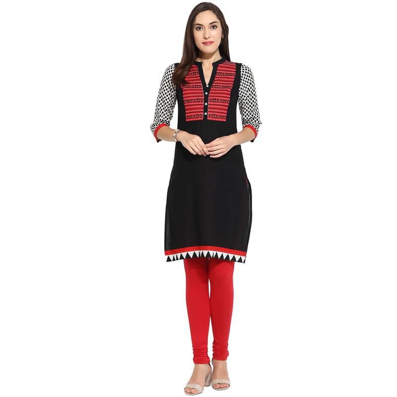 Black thread_work Cotton stitched kurti