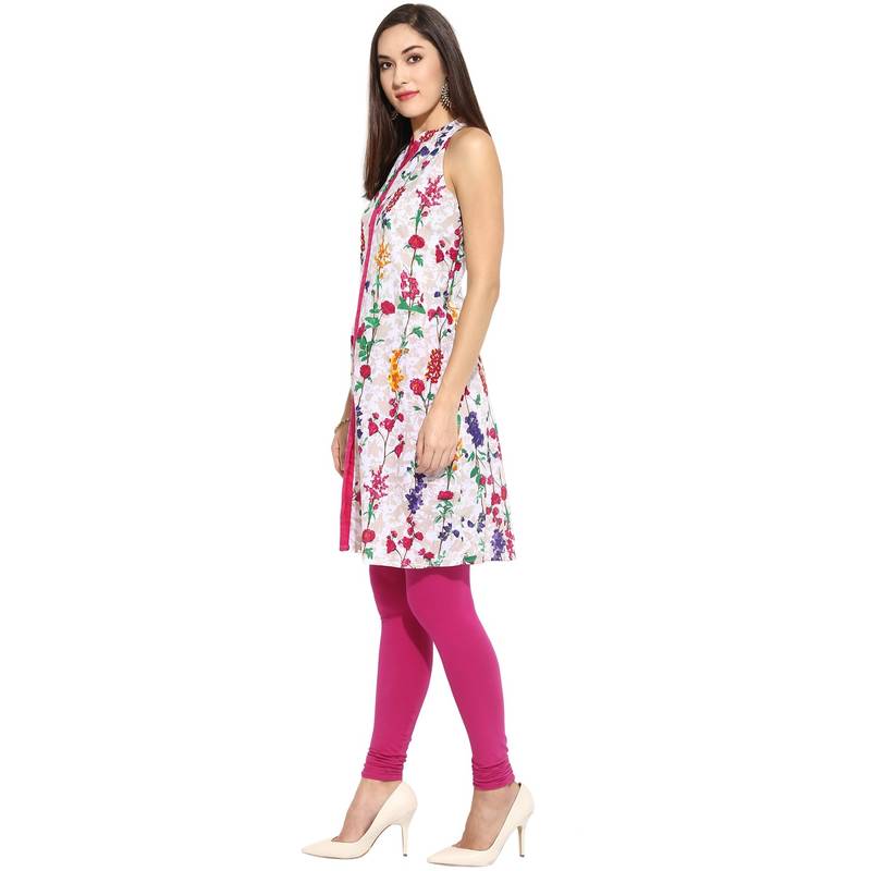 Pink floral_print Cotton stitched kurti