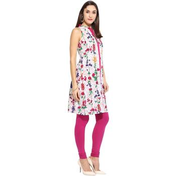 Pink floral_print Cotton stitched kurti 4