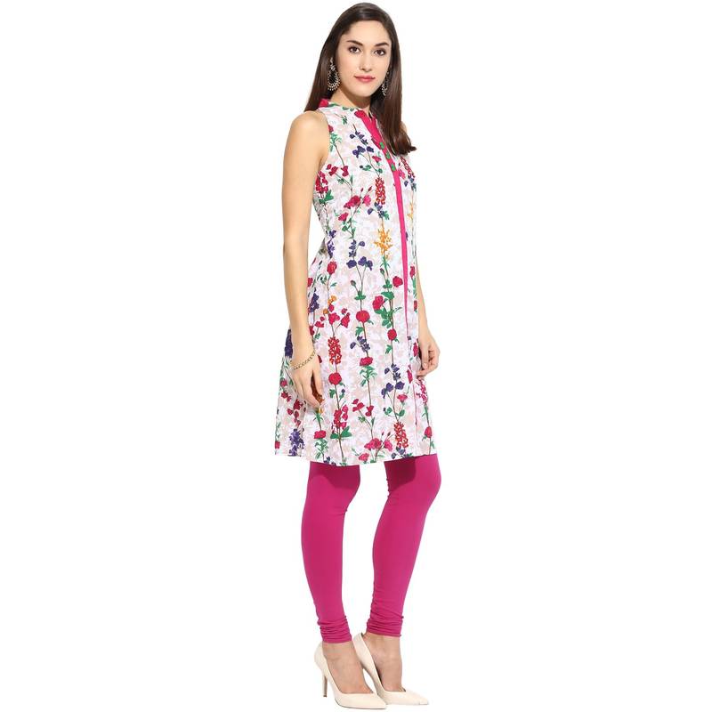 Pink floral_print Cotton stitched kurti