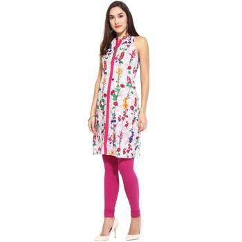 Pink floral_print Cotton stitched kurti 5