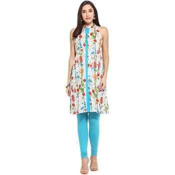 Blue floral_print Cotton stitched kurti 1