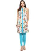 Blue floral_print Cotton stitched kurti