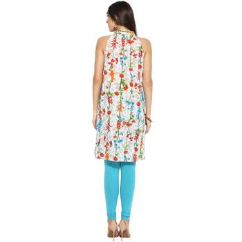 Blue floral_print Cotton stitched kurti 2