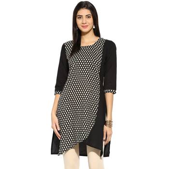 Black abstract_print Cotton stitched kurti 1