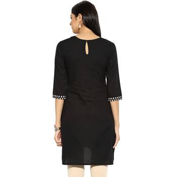 Black abstract_print Cotton stitched kurti 2