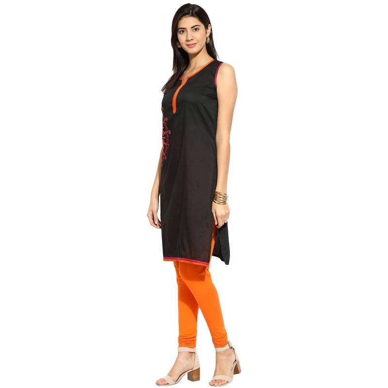 Black thread_work cotton_poly stitched kurti