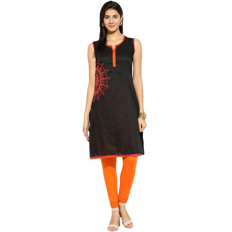 Black thread_work cotton_poly stitched kurti