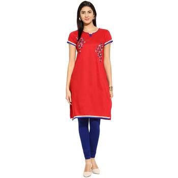Red thread_work cotton_poly stitched kurti 1