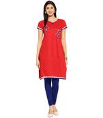 Red thread_work cotton_poly stitched kurti