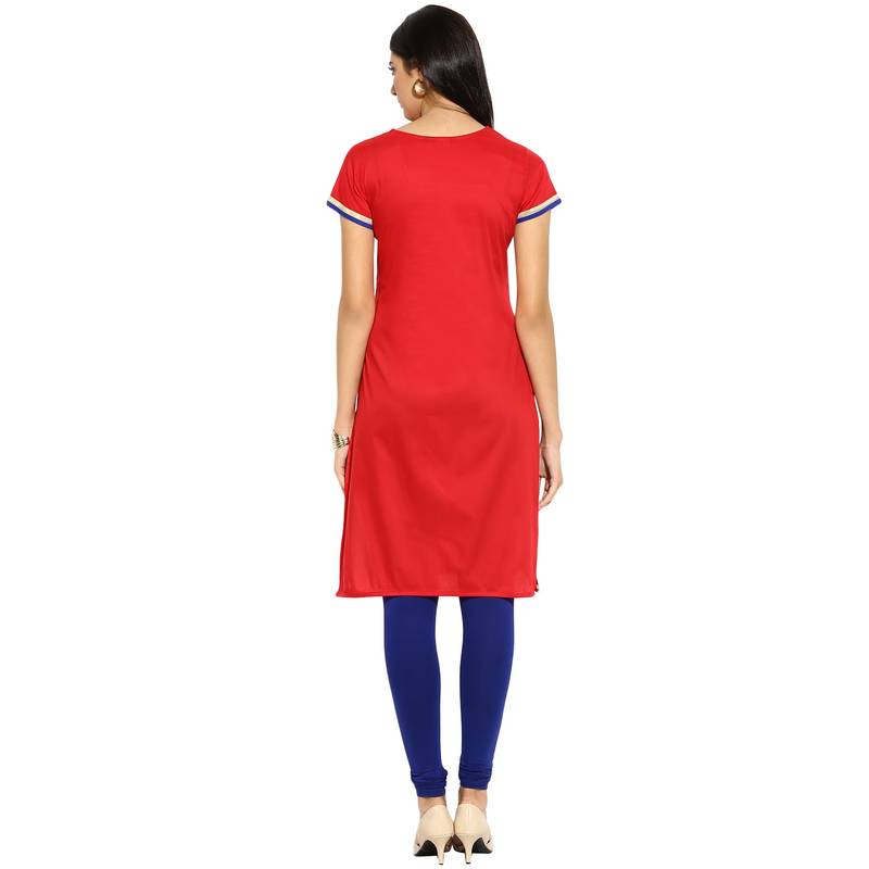 Red thread_work cotton_poly stitched kurti
