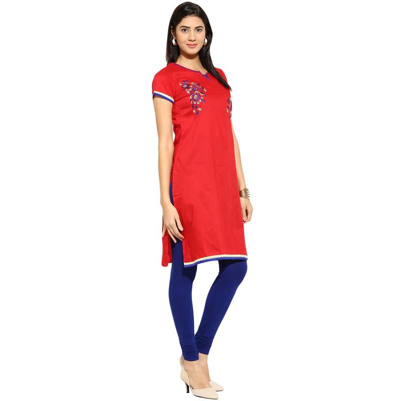 Red thread_work cotton_poly stitched kurti