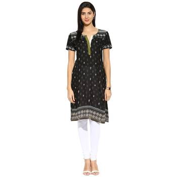 Black abstract_print cotton stitched kurti 1