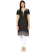 Black abstract_print cotton stitched kurti