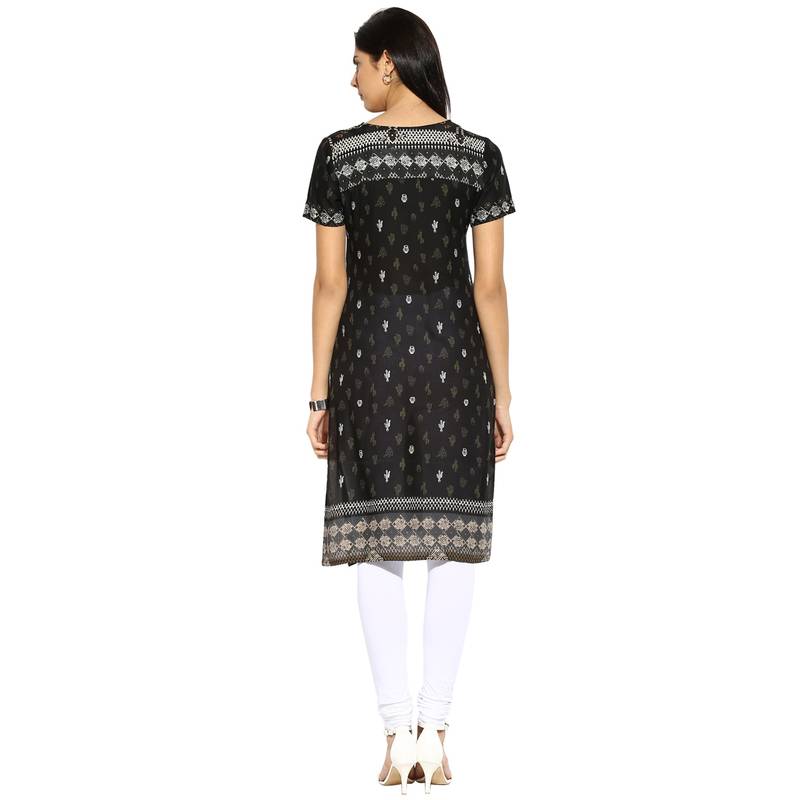 Black abstract_print cotton stitched kurti