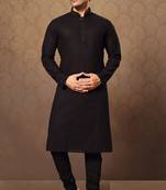 Black Cotton And Poly Embroidered Kurta Pajama