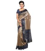 Beige plain semi  tussar silk saree with blouse